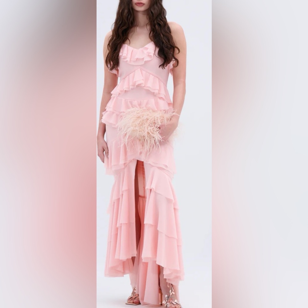 New AKIRA Elegant Pink Ruffled Evening Gown dress size s/M